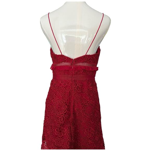SELF PORTRAIT Floral Blush Lace Guipure Midi Dress in Raspberry Red Size 6 - Picture 13 of 14